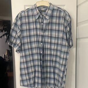 Burnside Men's Casual Blue and White Plaid Shirt
